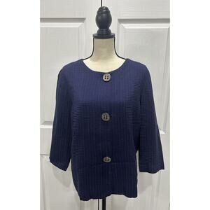 CHICO'S Button Up Periwinkle Blue Textured Top Jacket Lightweight Lined Large